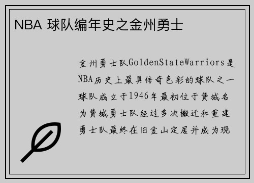 NBA 球队编年史之金州勇士